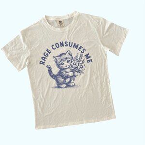 NWOT Rage Consumes Me Cat Flower Cute Kitty Meme Comfort Colors Tee Size Large
